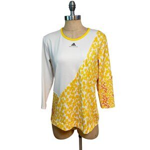 Adidas Stella McCartney Womens Yellow & White Print 3/4 Sleeve Top 44 Large